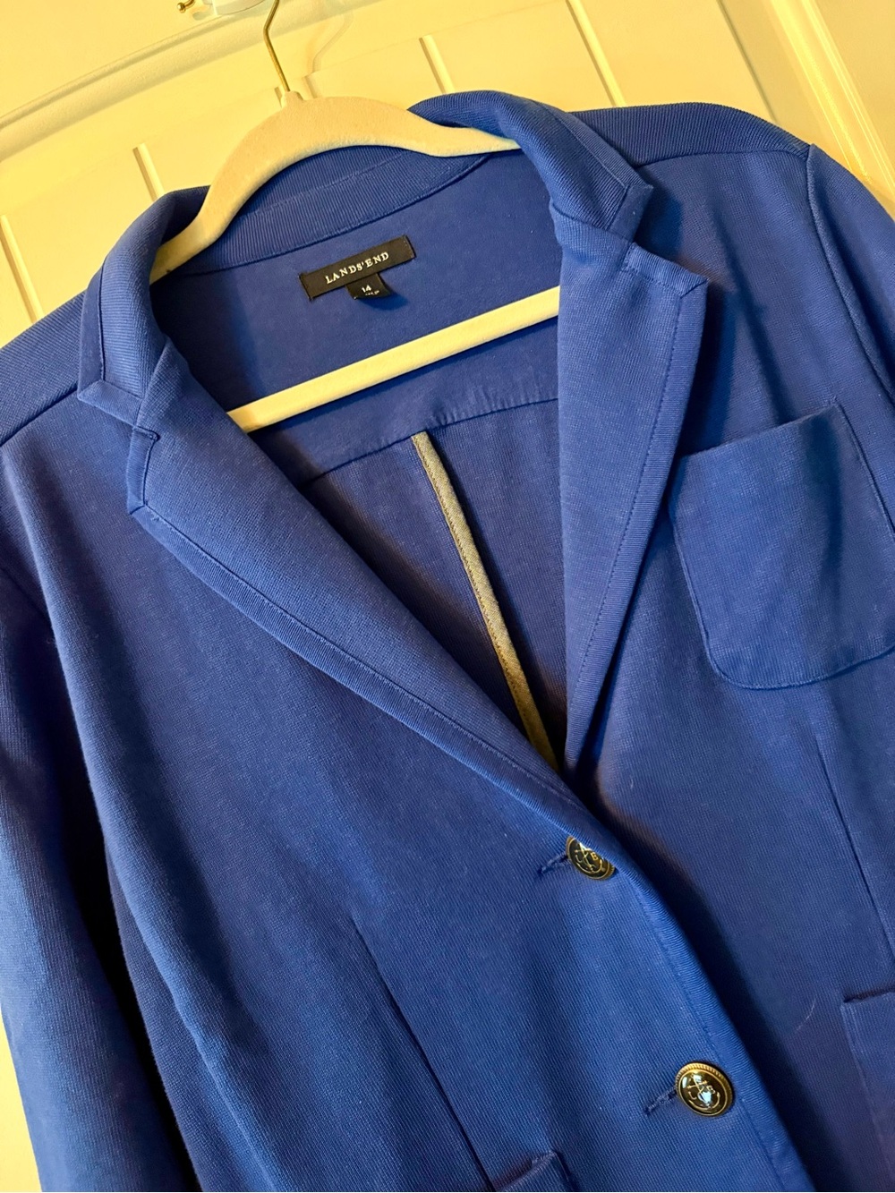 Vintage Look Lands' End Blue Crewneck Blazer with Anchor Buttons